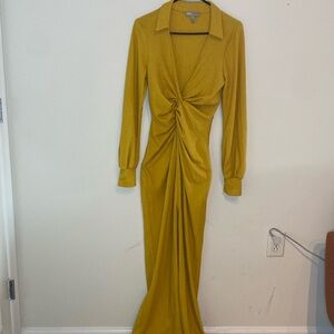 ASOS Mustard Long Sleeve Twist Front Maxi Dress